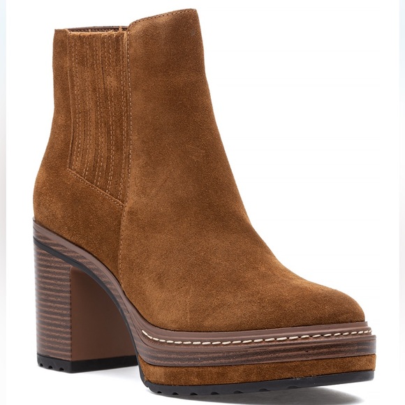 Cognac Suede Chelsea Platform Boot - Picture 1 of 9